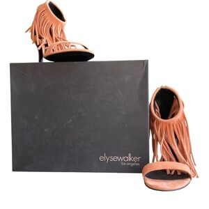 ELYSE WALKER | 'Alex' Apricot Suede Fringe Peep-Toe Stiletto Sandals 37.5 Spain